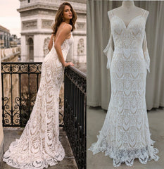 Gorgeous Bohemian Ivory Wedding Dresses Lace Sheath Beach Bridal Gowns