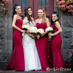 Long Mermaid Red Wedding Guest Dresses Long Sweetheart Bridesmaid Dresses