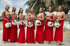 Mermaid Lace Appliques Red Bridesmaid Dresses Sleeveless