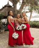 Mermaid Lace Appliques Red Bridesmaid Dresses Sleeveless