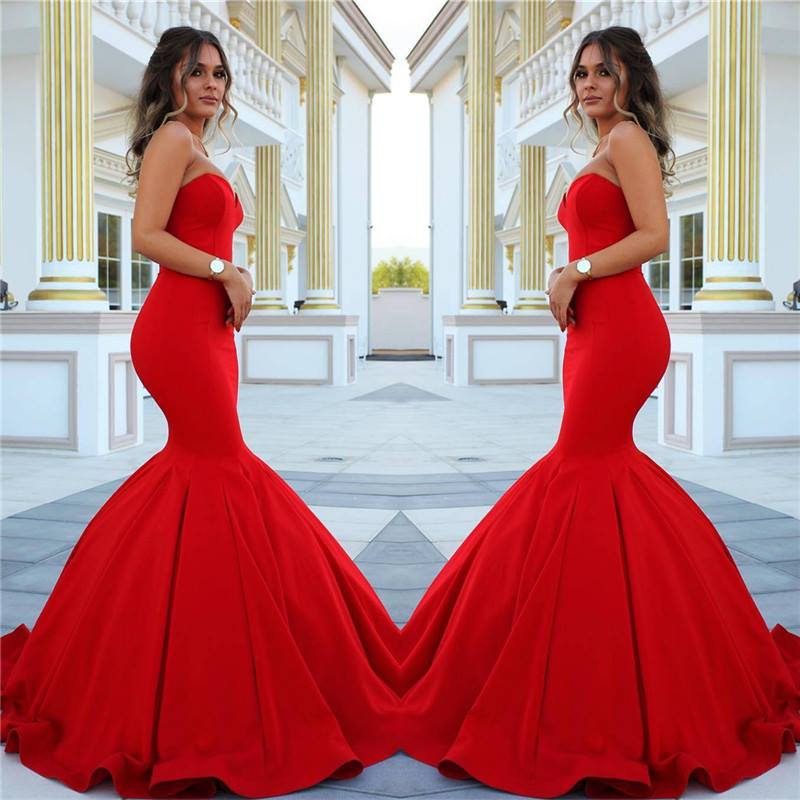 Beautiful Red Mermaid Slit evening Dress With Gloves Sweetheart –  ballbellauk