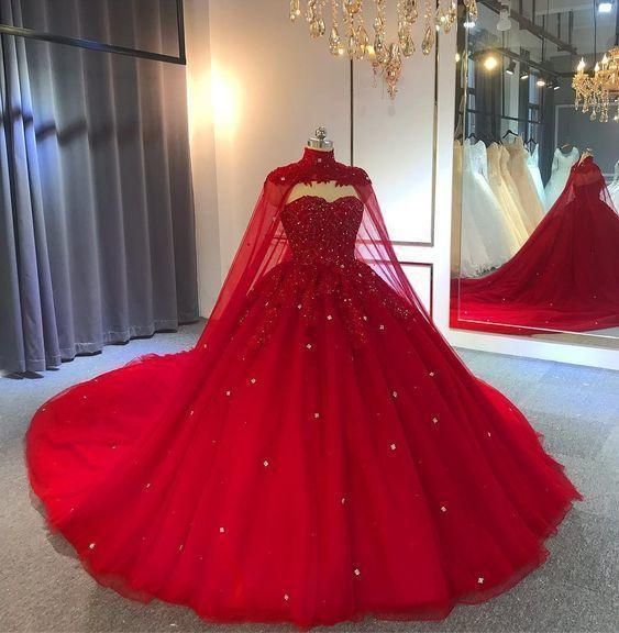 Red Bridal Ball Gown Abaya Muslim Beaded Lace Wedding Dresses Lb2311 -  China Wedding Dress and Bridal Dress price | Made-in-China.com