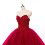 New Ball Gown Prom Dresses Red Sweetheart Strapless Beads Quinceanera Dress