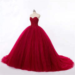 New Ball Gown Prom Dresses Red Sweetheart Strapless Beads Quinceanera Dress