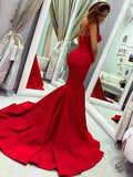 Sexy Long Mermaid Red Prom Dresses Sleeveless Evening Gown