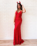 Cheap Red Sequin Prom Dresses 2024 Long Sleeveless Evening Dress