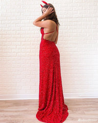 Cheap Red Sequin Prom Dresses 2024 Long Sleeveless Evening Dress