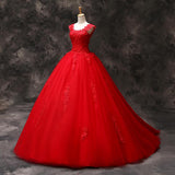 Red Ball Gown Wedding Dresses Lace Tulle Sweet 16 Dresses