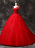 Red Ball Gown Wedding Dresses Lace Tulle Sweet 16 Dresses