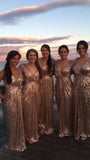 A Line Rose Gold Sequin Bridesmaid Dresses Long Glitter Wedding Guest Dress