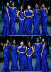 Mismatched Sequins Mermaid Royal Blue Bridesmaid Dresses