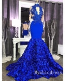 Gorgeous Royal Blue Prom Dress with Flowers Long Sleeveless Evening Dresss