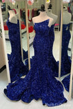 Sparkly Royal Blue Sequin Prom Dresses Mermaid Long Evening Gown