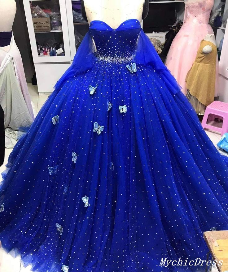 royal blue quinceanera dresses with butterflies
