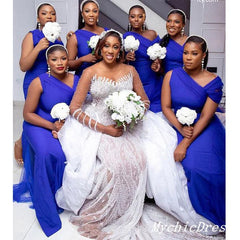 Sexy One Shoulder Blue Bridesmaid Dresses One Shoulder Wedding Guest Dress