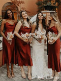 Simple Cheap Rust Bridesmaid Dresses UK Midi Wedding Guest Dresses