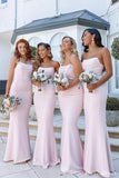 Sexy Strapless Long Pink Bridesmaid Dresses Satin Wedding Guest Dress