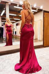 Cheap Satin V-Neck Mermaid Long 2024 Prom Formal Dress Lace-Up Back