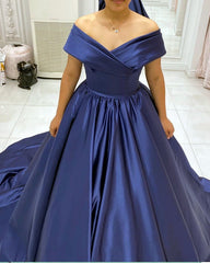 Cheap Ball Gown Satin Off Shoulder Plus Size Prom Evening Dresses