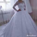 Sparkly Ball Gown Sequin Wedding Dresses Long Sleeves Bridal Wears