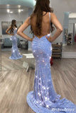 Glitter Mermaid V Neck Long Sequin Prom Dresses 2024 Open Back