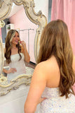 2024 White Sequin Iridescent Prom Dresses Long Mermaid Sleeveless Dress with Spit