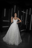 Sparkly Glitter White Prom Dresses Long A Line Sequin Wedding Dresses