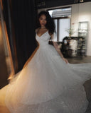 Sparkly Glitter White Prom Dresses Long A Line Sequin Wedding Dresses