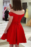 Simple Off the Shoulder Red Homecoming Dress Short Satin Hoco Dress