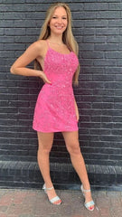Backless Lace Short  Pink Homecoming Dresses Mermaid Hoco Gowns