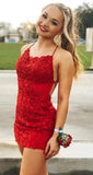 Lace Backless Red Short Homecoming Dresses Mermaid Hoco Gowns