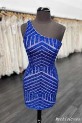 Sexy Sequin Homecoming Dresses One Shoulder Sleeveless Tight Dress