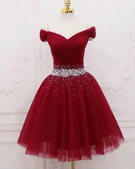 Off the Shoulder Tulle Red Short Prom Dresses Lace Up