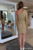 Cheap One Shoulder Short Homecoming Dresses Gold Sequin Hoco Dress
