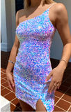 Sequin Short Prom Dresses 2024 One Shoulder Glitter Homecoming Dress
