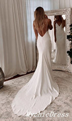 Simple Ivory Beach Boho Wedding Dresses Satin Long Women Maxi Dresses