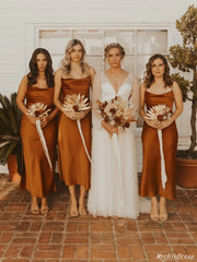 Simple Long Discount Rust Bridesmaid Dresses Sheath Wedding Guest Dress