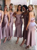 Cheap Tea Length Dusty Purple Bridesmaid Dresses Online