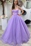 Sweetheart A Line Lilac Prom Dresses Tulle Sleeveless Evening Gown