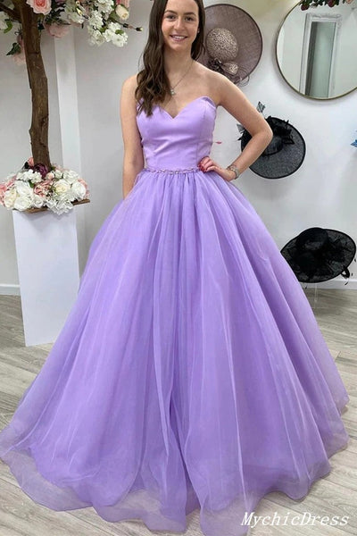 Sweetheart A Line Lilac Prom Dresses Tulle Sleeveless Evening
