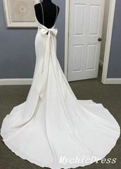 V Neck Long Summer Beach Wedding Dresses UK Meramid with Bowknot