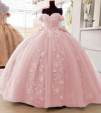 Cheap Pink Quinceanera Dresses Applique Off Shoulder Sweet 16 Ball Gowns