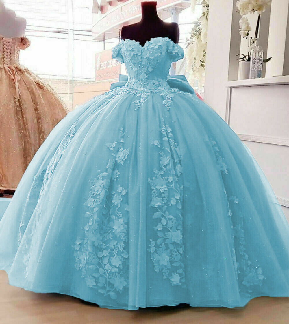 Royal Blue Ball Gown With 3D Floral Applique And Lace Tulle 2021