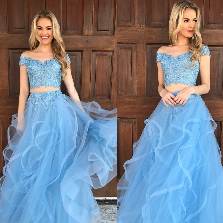 Blue Two piece Prom Dresses