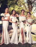 Sexy UK Bridesmaid Dresses White Off the Shoulder Boho Wedding Guest Dress