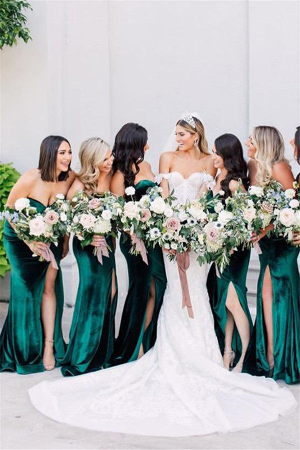Emerald Green Velvet Bridesmaid Dresses winter