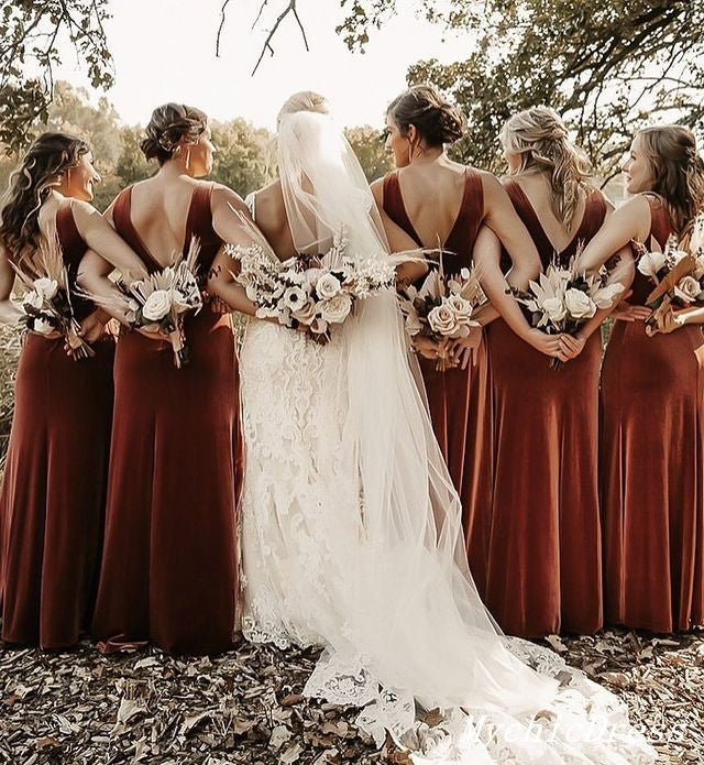 Rust Velvet Bridesmaid Dresses Cheap