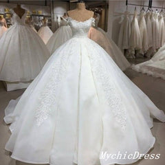 Gorgeous Ball Gown White Lace Off the Shoulder Wedding Dress
