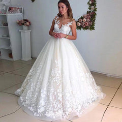 Gorgeous A Line Lace Ivory Wedding Dresses Sleeveless V Neck Back