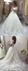Gorgeous A Line Off the Shoulder Lace Wedding Dresses Tulle Appliques Bridal Gown